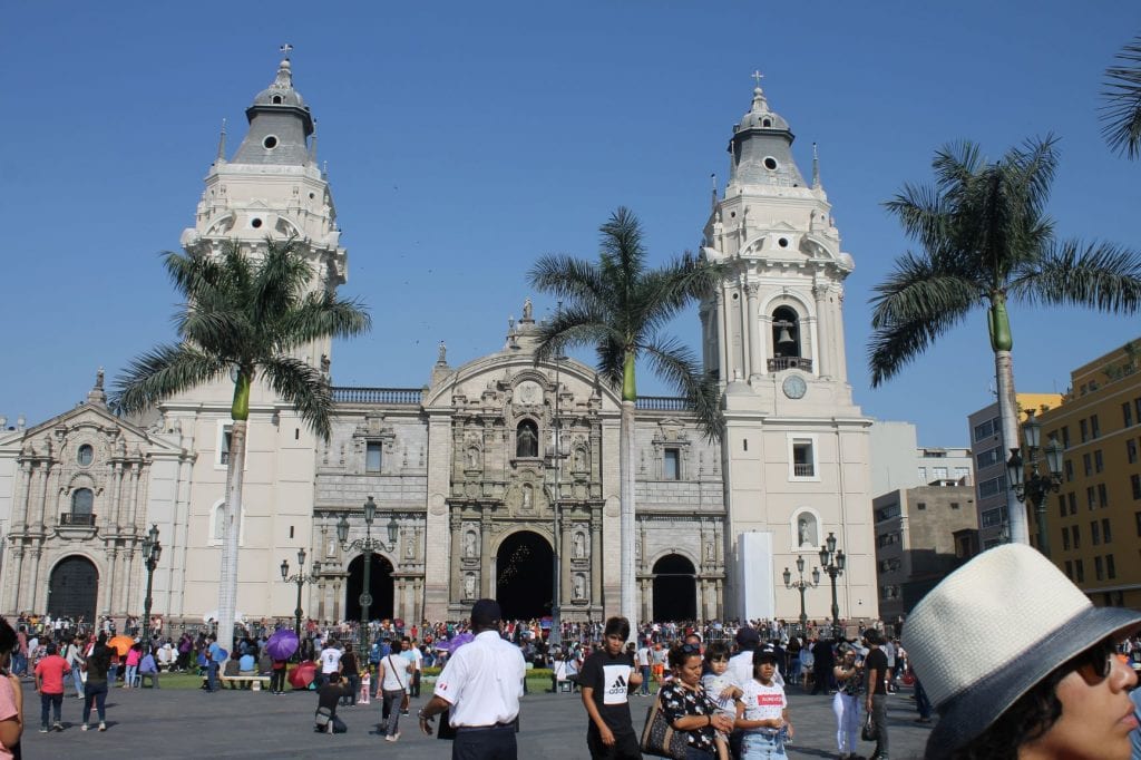 Image of the Cathedral of Lima in the Lima city center.
